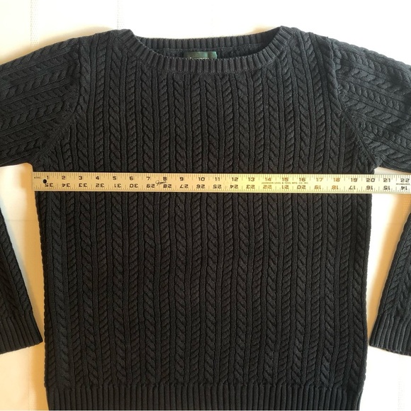 Lauren Ralph Lauren Black Crew Neck Cable Knit 100% Cotton Sweater Size M - Picture 3 of 7
